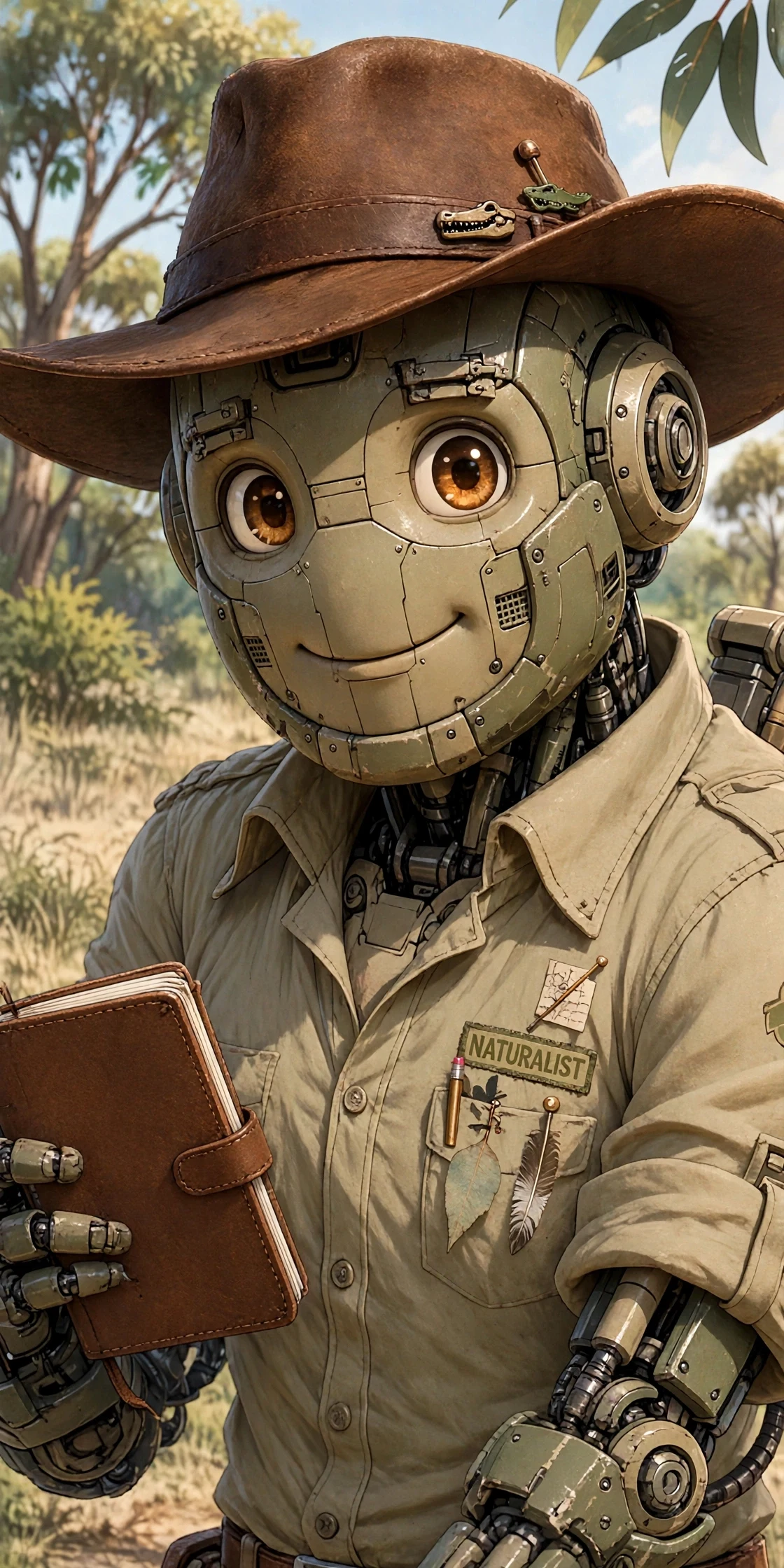 Wren, the friendly robot naturalist in his akubra hat